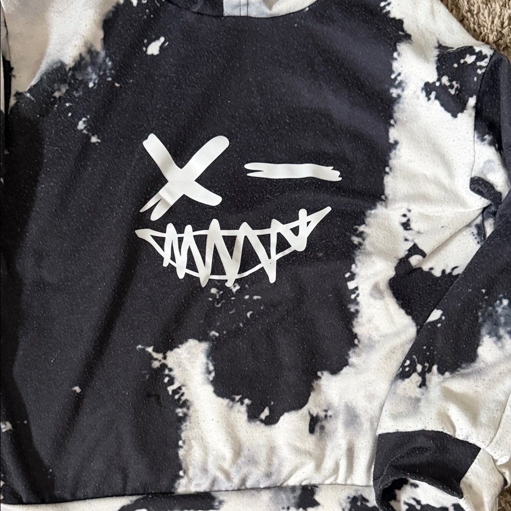 Kids Black and White tie dye splash Graphic Hoodie - Picture 2 of 5